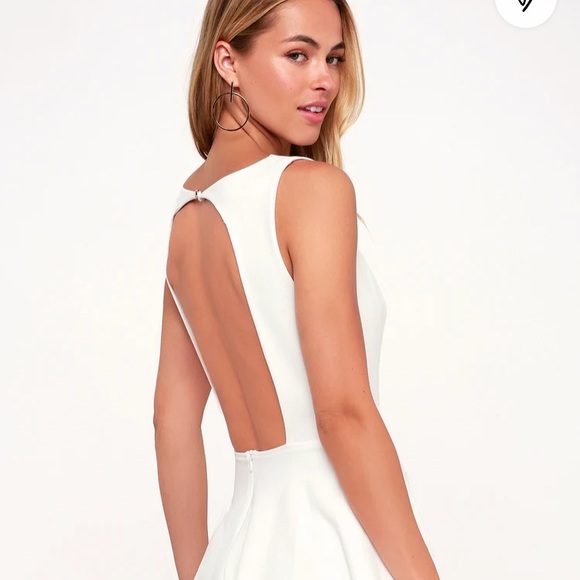 Lulu’s Living for Love White Backless Skater Dress - Picture 3 of 9